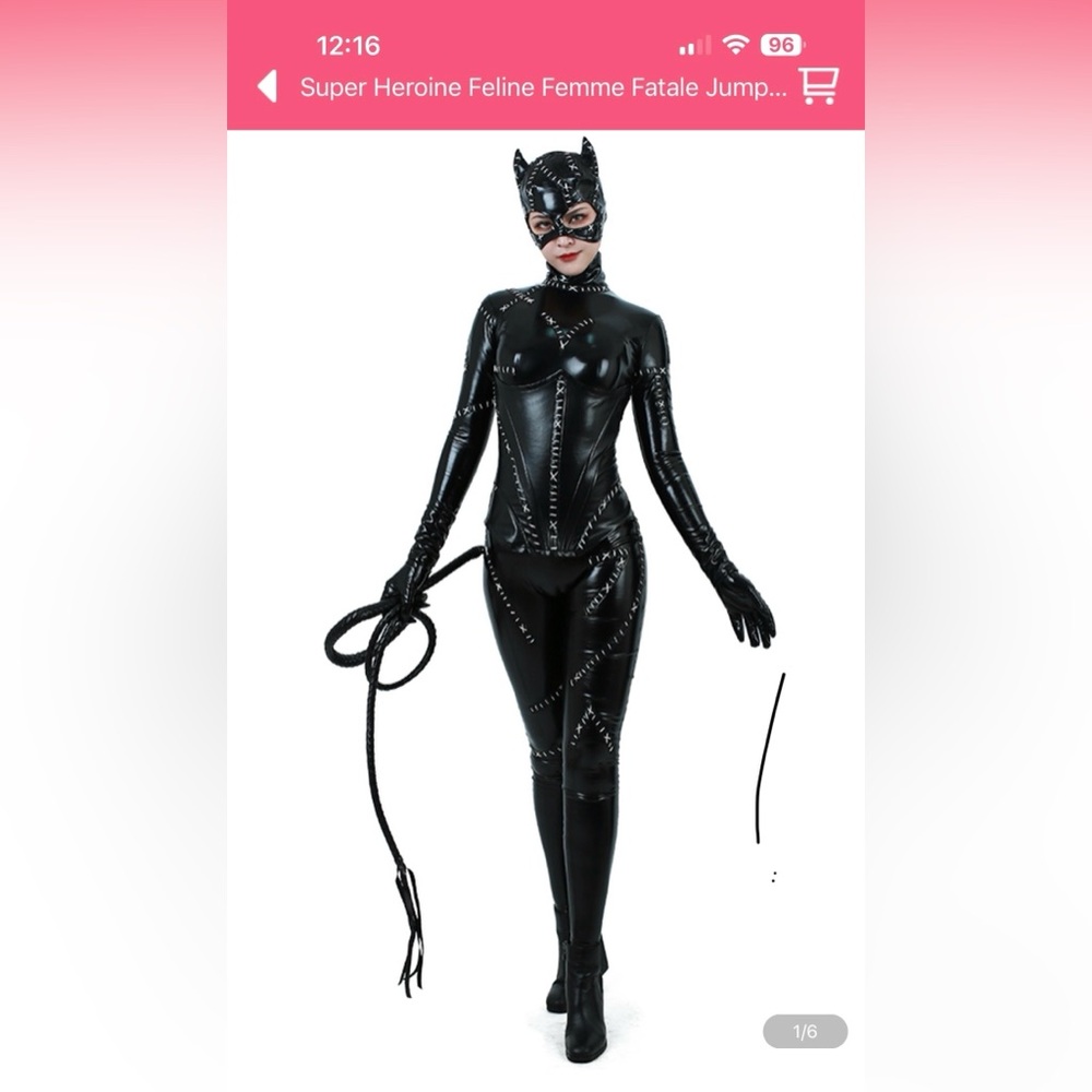 Jumpsuit Super Heroine Feline Femme Mirror surface PU (elastic) Costume Size M
